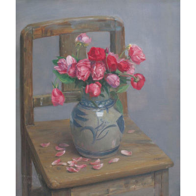 月季花与青花瓷