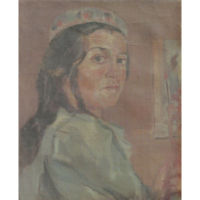 戴小圆帽的自画像