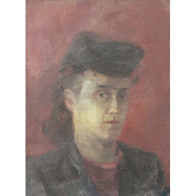 红背景下的自画像