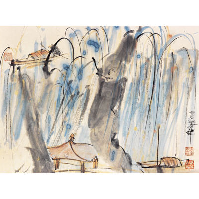 杨春华-山水小品之二-46cm×34cm-纸本设色-2003年