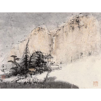 常进-山水-镜框-设色纸本