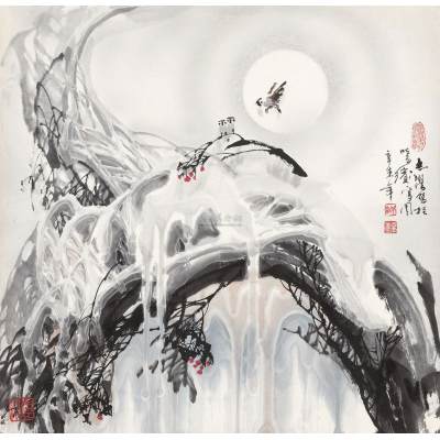 雪月图-国画 于志学